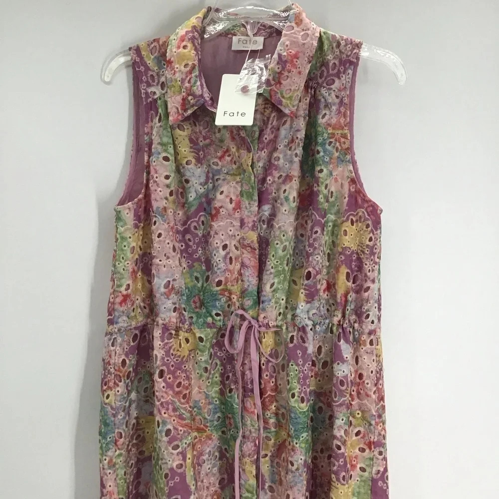 Fate Women’s Eyelet Lace Button-Down Dress Casual Summer NWT Size Small - Picture 4 of 10